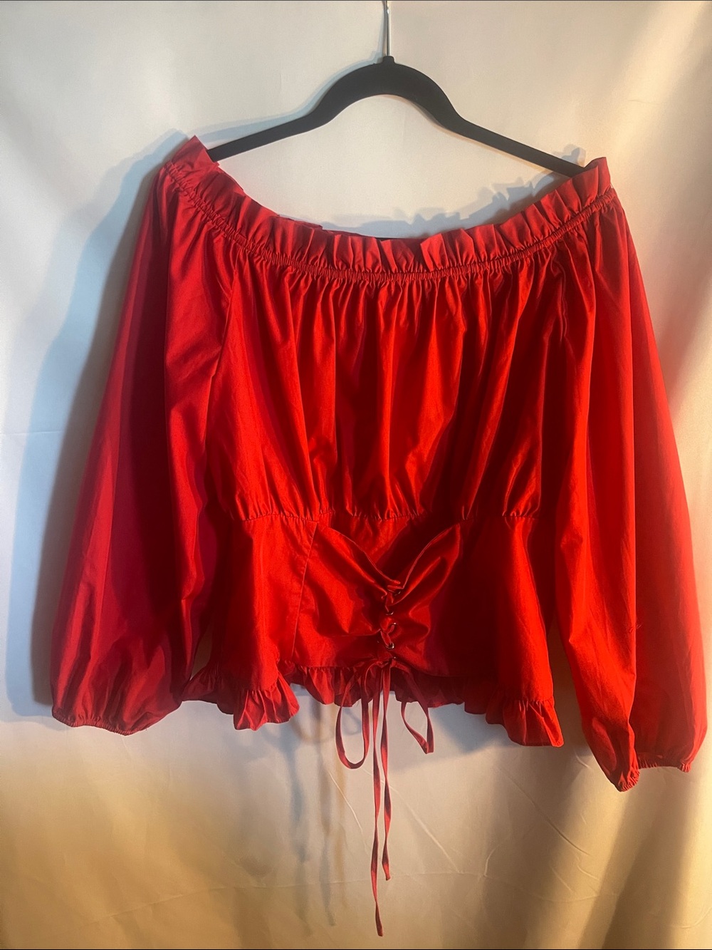 Red Off-Shoulder Drawstring Waist Women’s Top